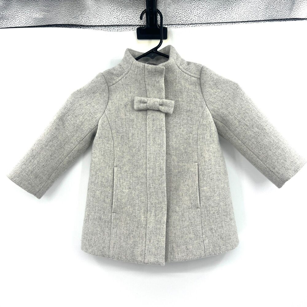 Crewcuts J.Crew Girls Size 3 Gray Wool Blend Bow Dress Coat Mock Neck